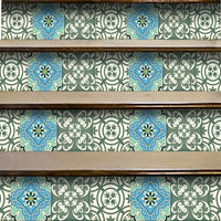 8" x 8" Sage and Aqua Floral Peel and Stick Removable Tiles