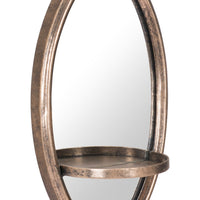 Antiqued Gold Oval Mirror with Petite Shelf