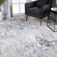 4’ x 6’ Gray Distressed Ornate Area Rug