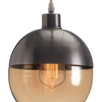 Satin Chrome and Amber Bowl Ceiling Lamp