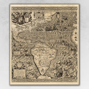 16" x 20" Vintage 1562 Map of Early Americas Wall Art