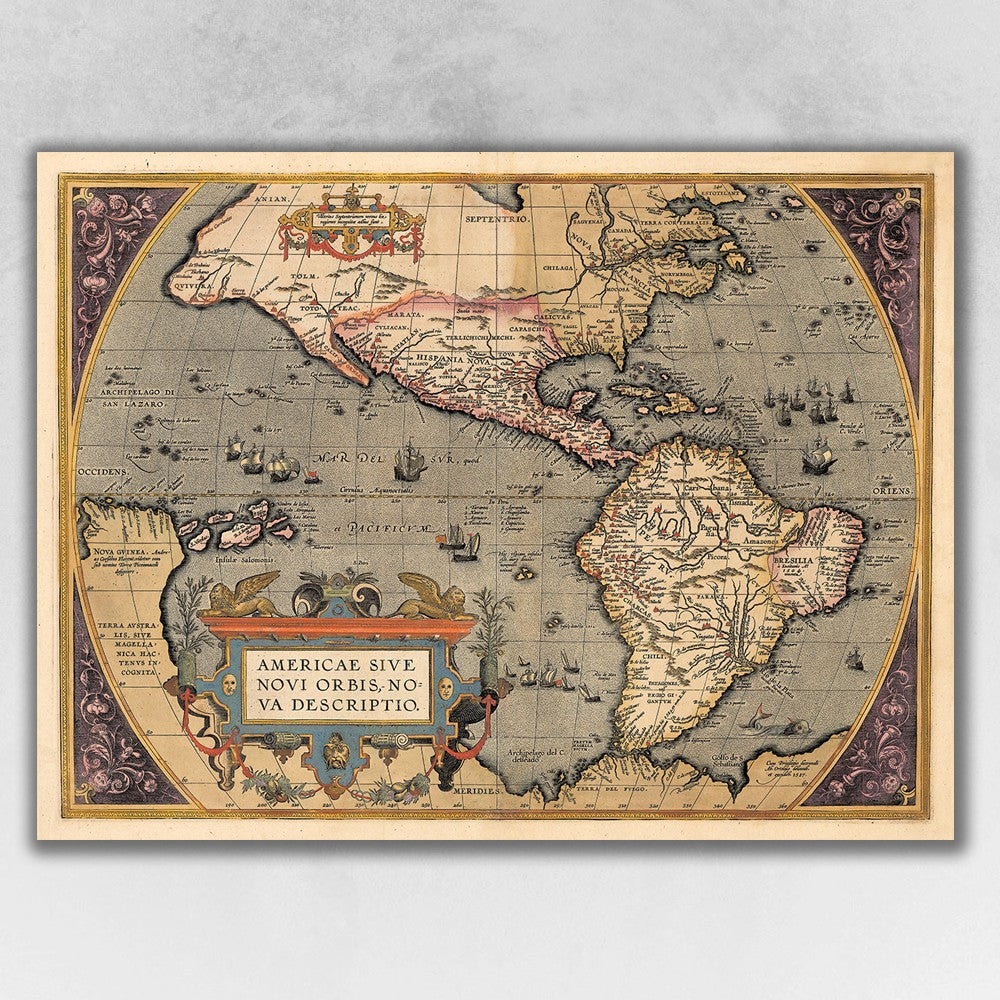 20" x 28" Vintage 1598 Map of the Americas Wall Art