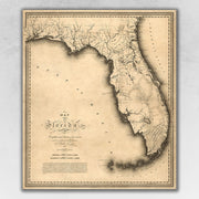 16" X 20" C1823 Early Map Of Florida  Vintage  Poster Wall Art