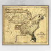 16" X 20" Eagle Map Of America C1833 Vintage  Poster Wall Art