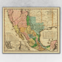 20" x 24" Vintage 1846 Map of Mexico Wall Art