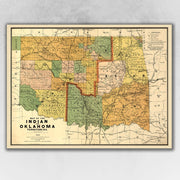 20" X 28" Map Of Indian And Oklahoma Territories Vintage Poster Wall Art