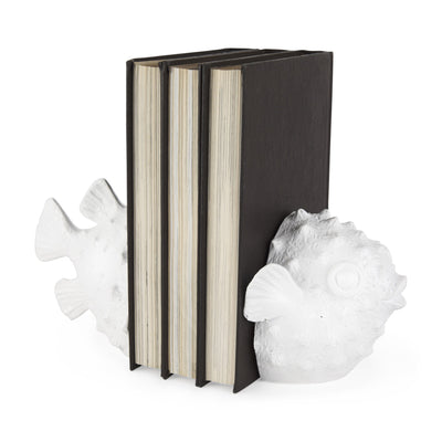 Coastal White Puffer Fish Shaped Bookends