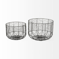 Set of Two Black Metal Wire Chevron Bowls