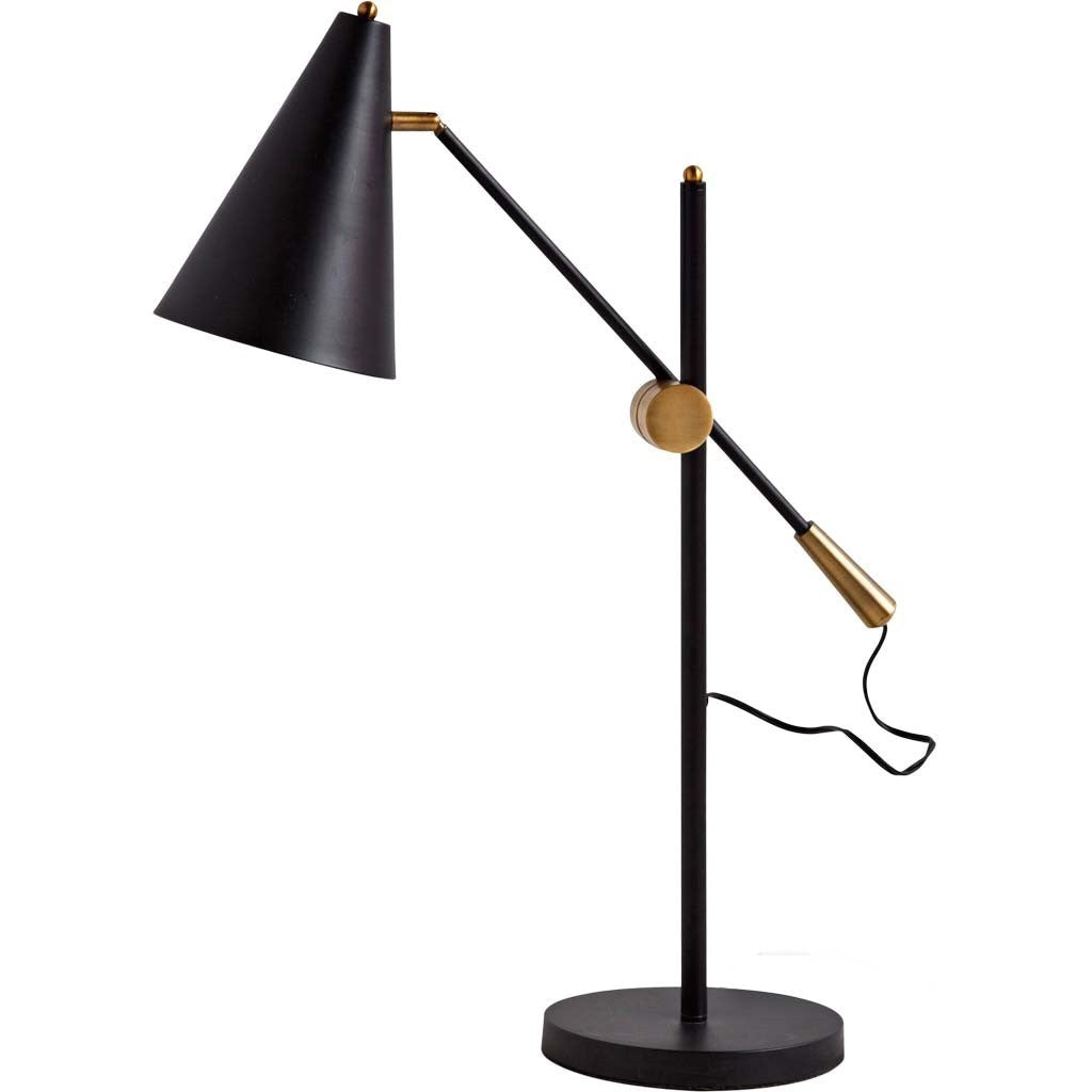 Sleek Black and Gold Cone Adjustable Table or Desk Lamp