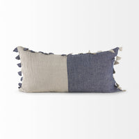 Denim Blue and Canvas Tassle Lumbar Accent Pillow Cover