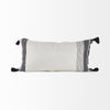 White and Gray Fringed Lumbar Pillow Cover