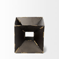 Petite Black Metal Cube Shaped Sculpture