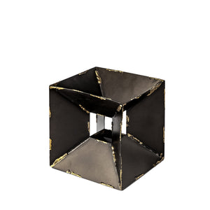 Petite Black Metal Cube Shaped Sculpture