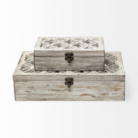 Set of Two Distressed White Wooden Boxes