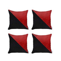 Set of 4 Red and Faux Leather Lumbar Pillow Covers