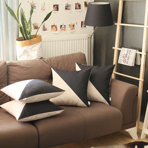 Set of 4 Cream and Black Diagonal Pillow Covers