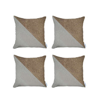 Set of 4 White and Tan Diagonal Pillow Covers