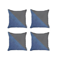 Set of 4 Blue Houndstooth Pillow Covers