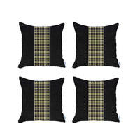 Set of 4 Black and Yellow Houndstooth Pillow Covers