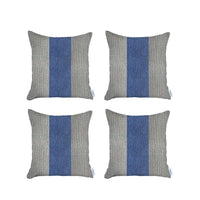 Set of 4 Ivory and Blue Center Pillow Covers