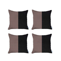 Set of 4 Black Faux Leather Pillow Covers