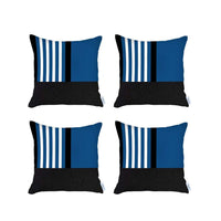 Set of 4 Blue and Black Printed Pillow Covers