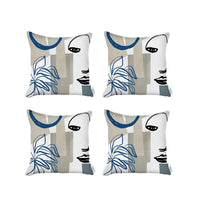 Set of 4 Blue and Ivory Printed Pillow Covers