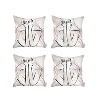 Set of 4 White Boho Chic Printed Pillow Covers