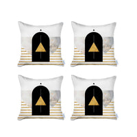 Set of 4 Yellow Geometric Printed Pillow Covers