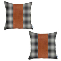 Set of 2 Black Checkered Faux Leather Pillow Covers