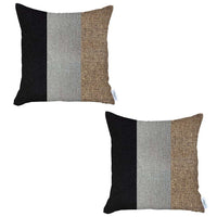 Set of 2 Modern Brown Striped Pillow Covers