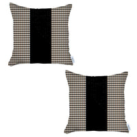 Set of 2 Tan Houndstooth Pillow Covers