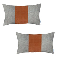 Set of 2 Brown Faux Leather Lumbar Pillow Covers