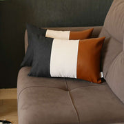 Set of 2 Brown Faux Leather Lumbar Pillow Covers