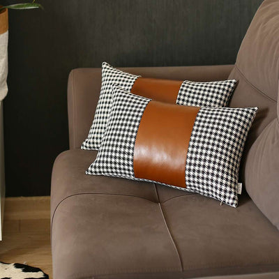 Set of 2 Brown Houndstooth Lumbar Pillow Covers