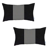 Set of 2 Black Mid Houndstooth Lumbar Pillow Covers