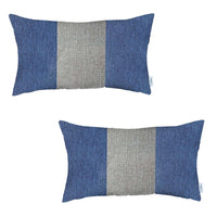 Set of 2 Blue and Ivory Lumbar Pillow Covers