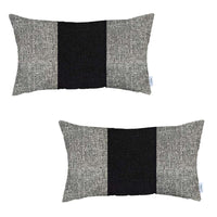 Set of 2 Gray and Black Lumbar Pillow Covers