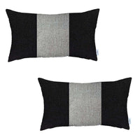 Set of 2 Black and White Lumbar Pillow Covers