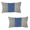 Set of 2 Ivory and Blue Lumbar Pillow Covers