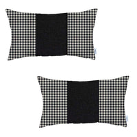 Set of 2 Black Houndstooth Lumbar Pillow Covers