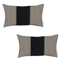 Set of 2 Tan Houndstooth Lumbar Pillow Covers