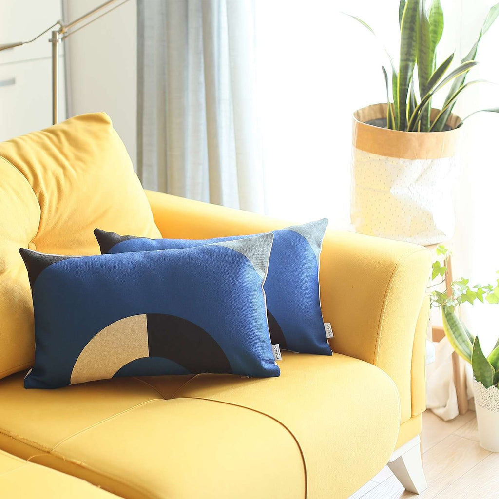 Set of 2 Blue Modern Lumbar Pillow Covers