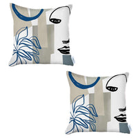 Set of 2 Blue and Ivory Printed Pillow Covers