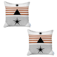 Set of 2 Orange and Ivory Striped Pillow Covers