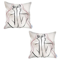 Set of 2 White Boho Chic Printed Pillow Covers