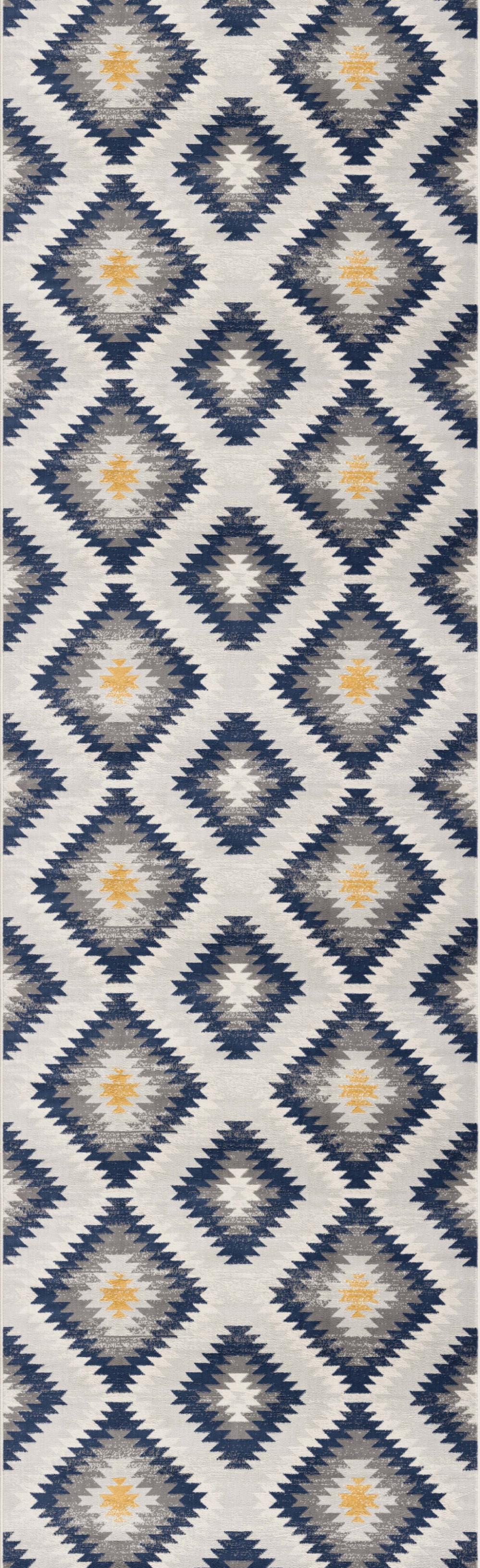 2' X 5' Blue Ikat Kilim Area Rug