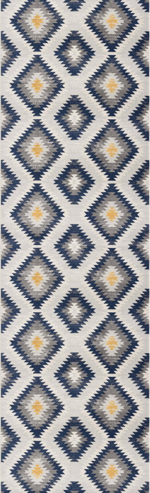 2' X 6' Blue Ikat Kilim Area Rug