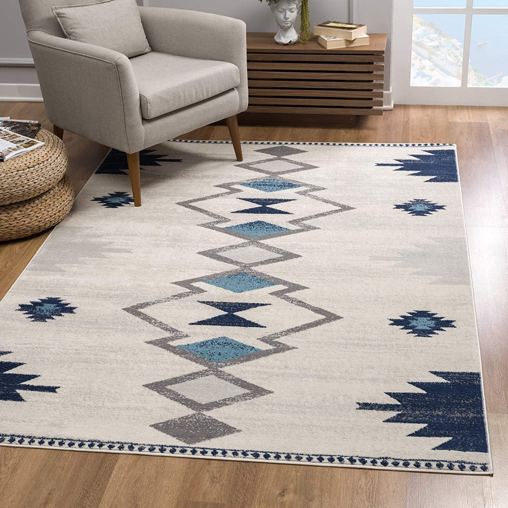 3' X 5' Cream Southwestern Dhurrie Area Rug