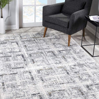 8’ x 11’ Gray and Ivory Abstract Distressed Area Rug